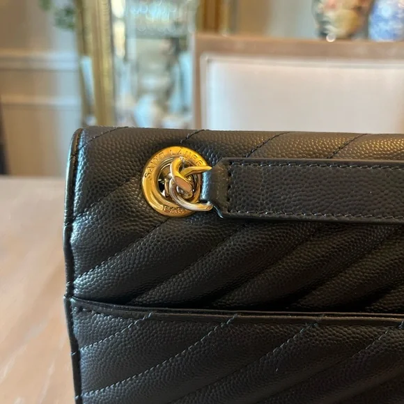 Saint Laurent Black Large Chevron Envelope Crossbody - Picture 4 of 16